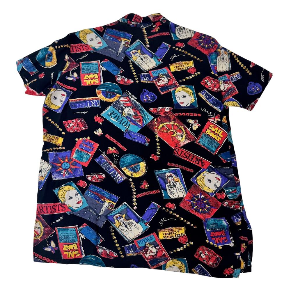 Chico's VTG Pop Art Graphic Camp Shirt Womens 2 Large Art To Wear Maximalist 90s - Picture 3 of 14